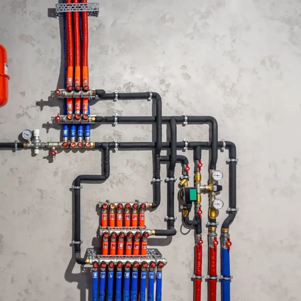 A modern electric boiler room. Equipment for modern heating system as a boiler, heater,pipes, expansion tank and other. Copy space.
